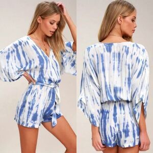 LULU'S Seaside Gale Blue Tie-dye Romper V-neck XS